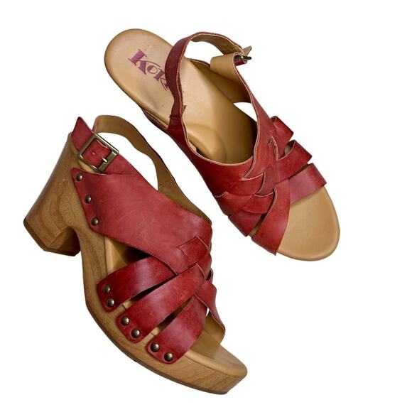KORKS KORK-EASE Wynn Criss Cross Leather Clog Sandals Coral Size 10 - Picture 1 of 15